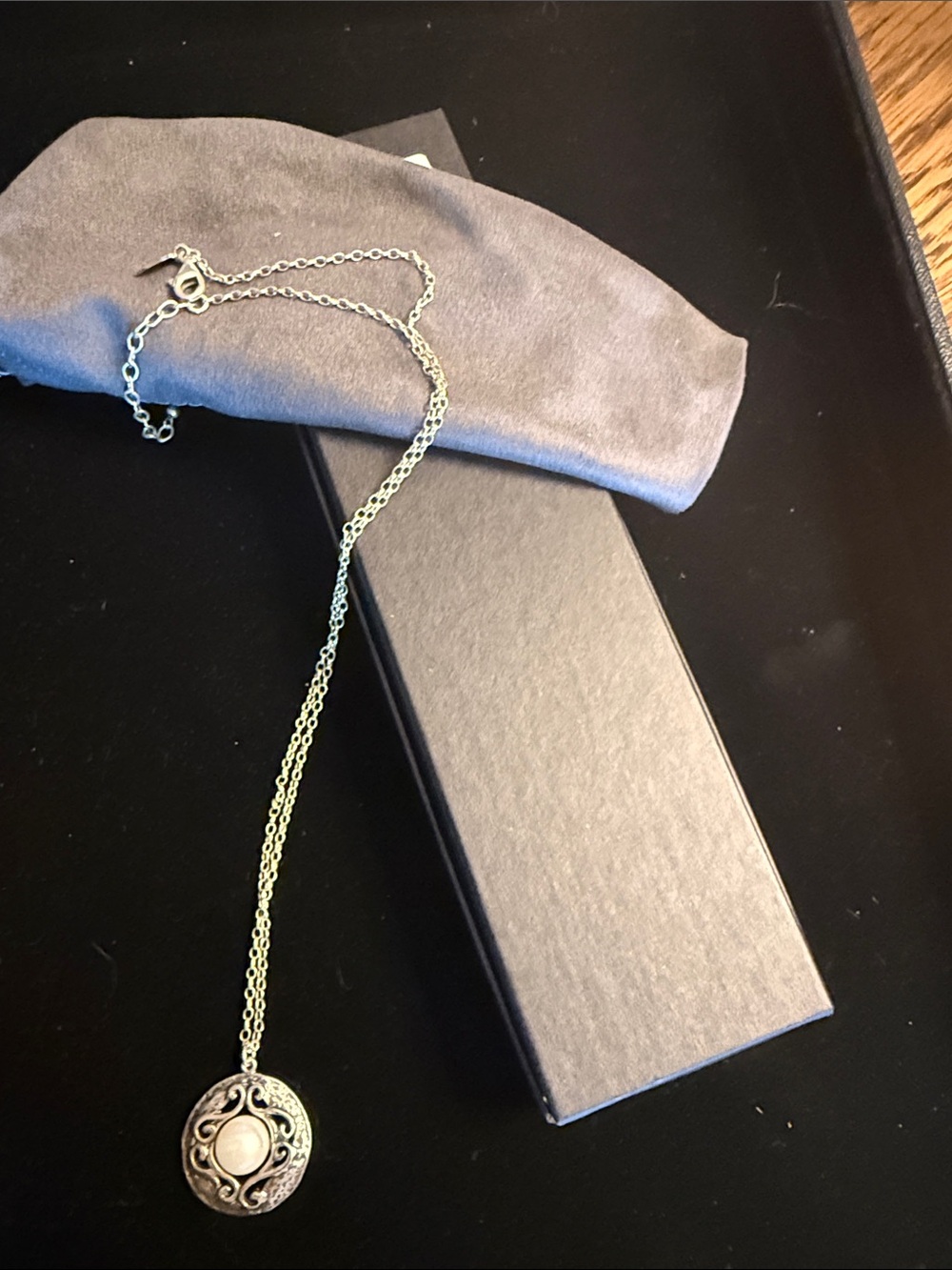 Opulenza Filigree Pendant Necklace with White Stone 17” -20” .925 Sterling